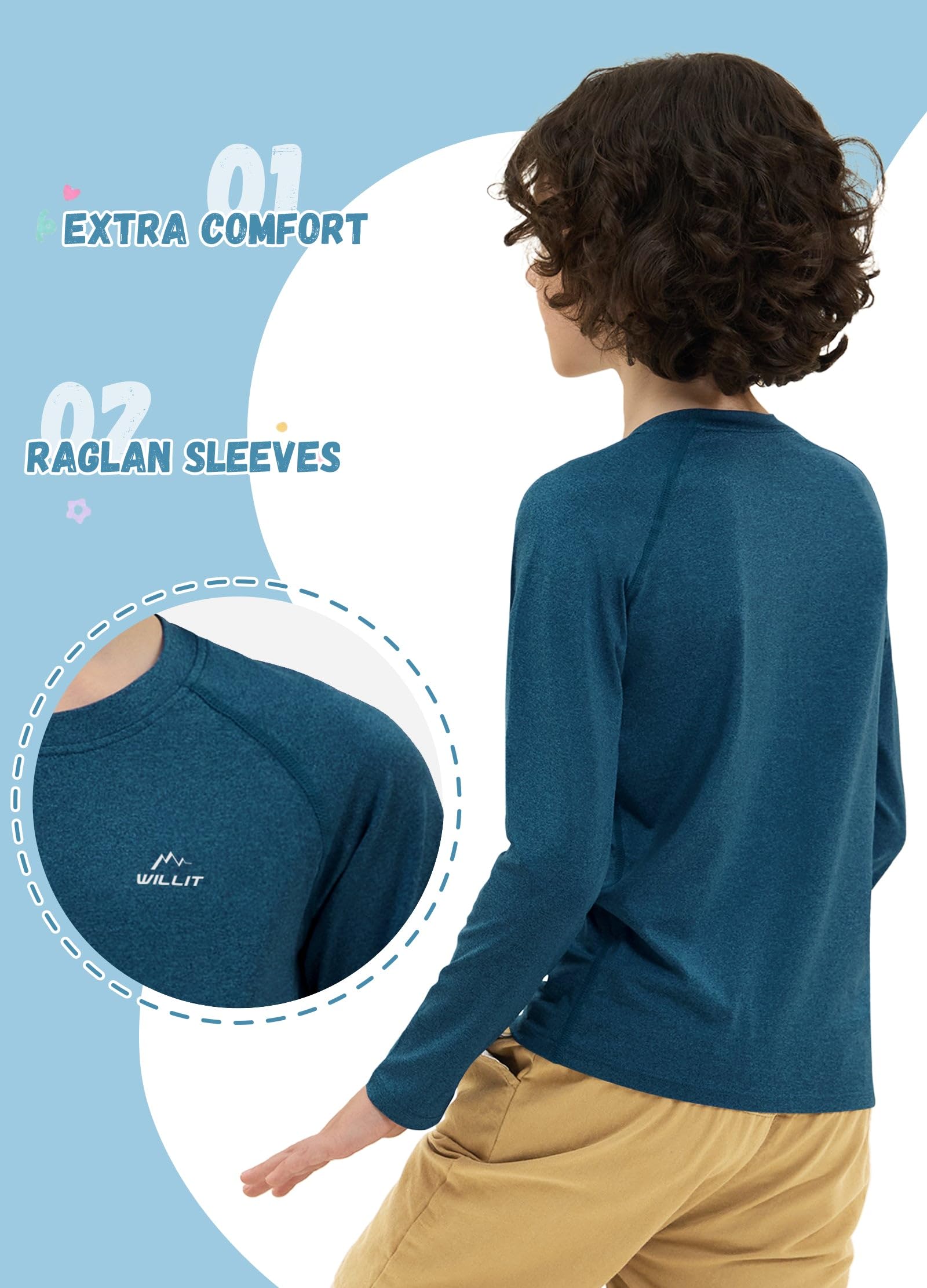 Willit Camisa de protección solar UPF 50+ para niño, manga larga, camiseta de natación para jóvenes, protección solar SPF para pesca, camiseta de secado rápido