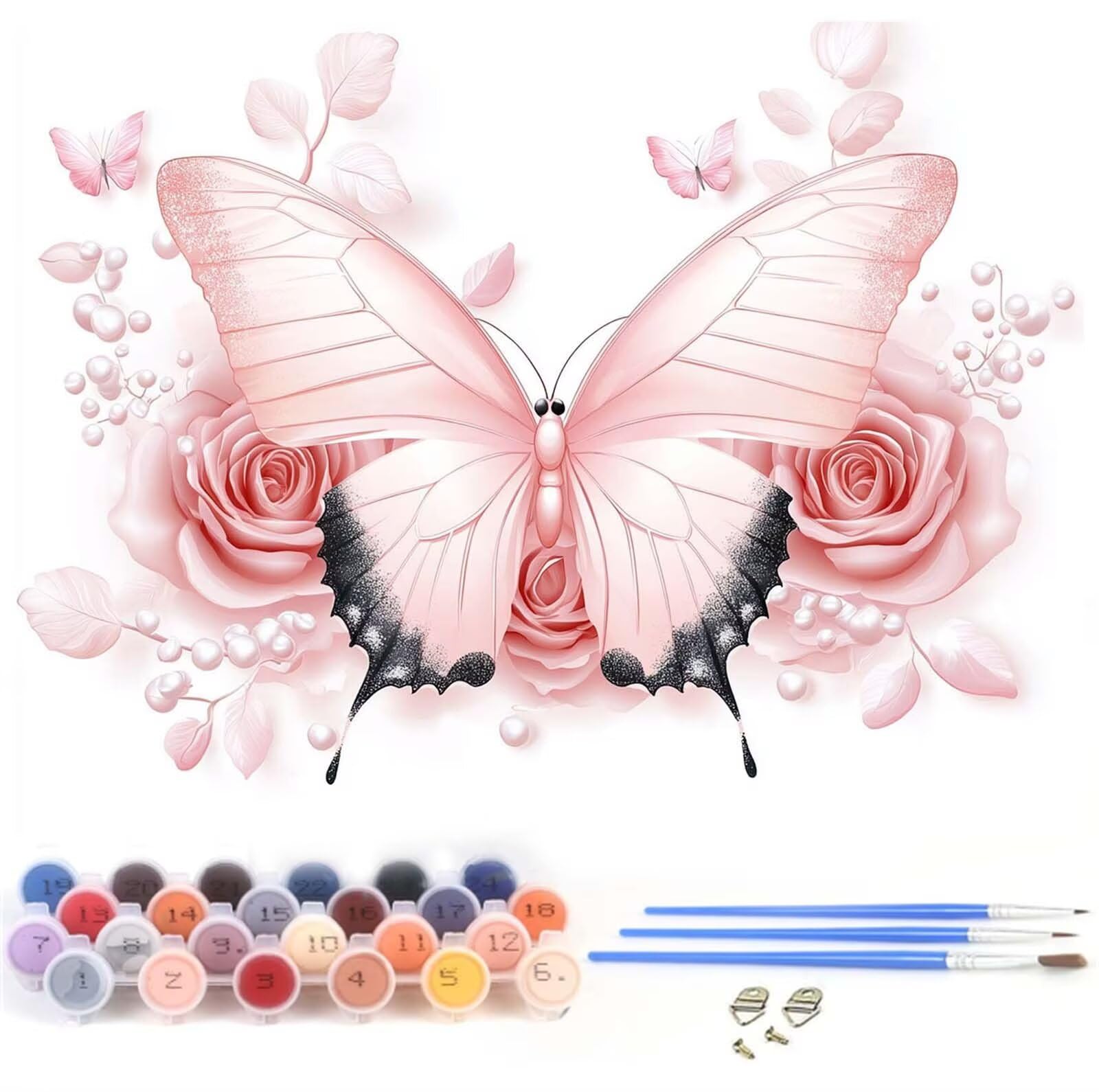 Malowanie numeru dla dorosłych motyl malarstwo numer róży, kreatywne hobby dorośli DIY zestaw artystyczny numer dziecięcy początkujący z pędzlami i akrylami do dekoracji sypialni, prezent dla kobiet