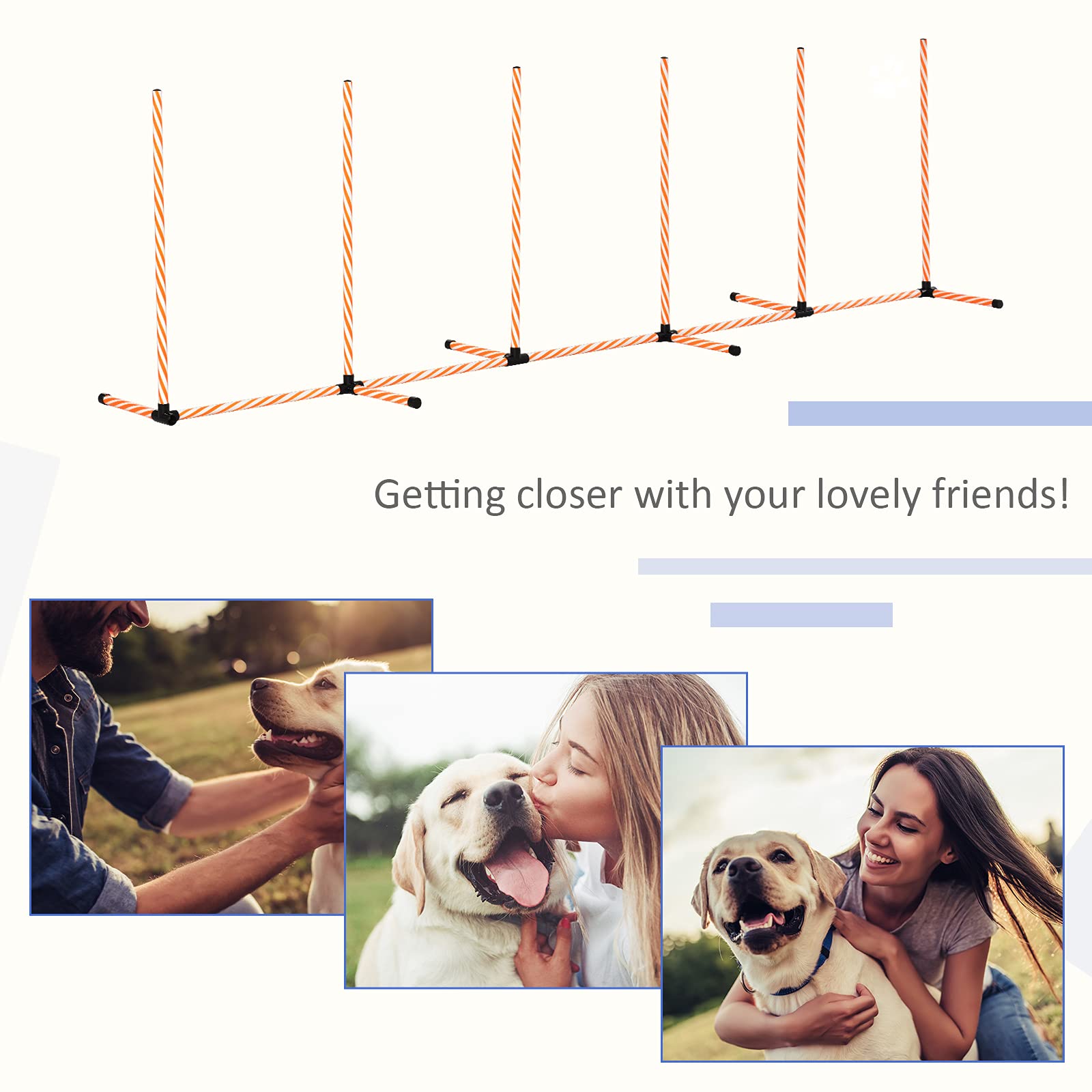 PawHut Equipo de entrenamiento de agilidad para perros, obstáculo para correr con postes de tejido, silbato, bolsa de transporte, juegos al aire libre, ejercicio