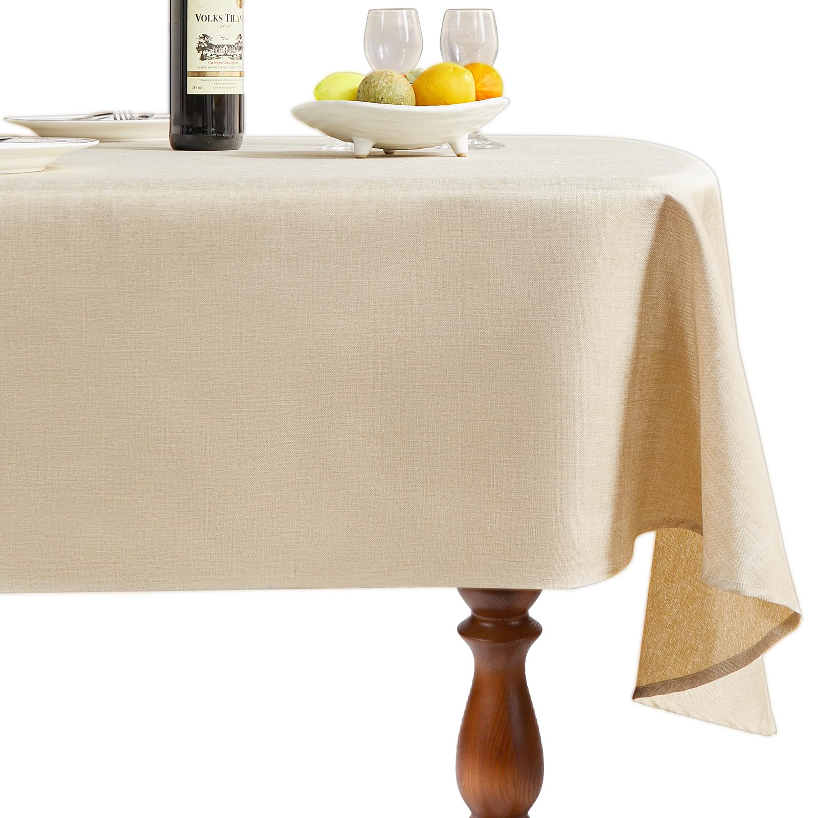 SANLEHAUSE Oval Linen Tablecloth, 140 x 160 cm, Beige, for Kitchens, Dining Tables, Living Rooms and Outdoor