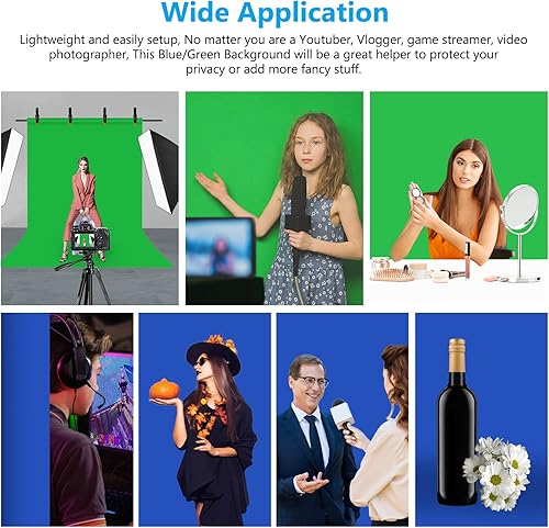 Miniatura 3 de Telón de fondo de pantalla azul verde con kit de soporte, 6.5 x 6.5 pies en forma de T, soporte de fondo ajustable para fotos 2 en 1, fondo azul