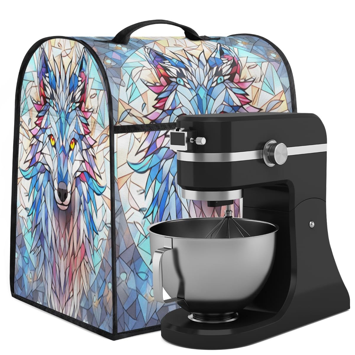 Coffee Maker Cover Glass Painting Wolf Kitchen Appliance Covers Small Appliance Covers Blender Cover Juicer Cover Dust Covers for Kitchen Appliances with Top Handle and Pockets,Washable,B564