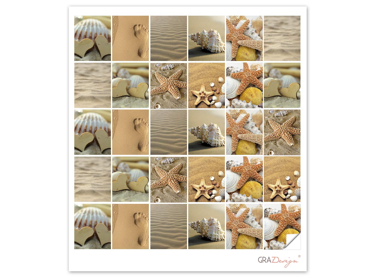 GRAZDesign Fliesenaufkleber Bad Strand braun, Fliesensticker Fliesen zum Aufkleben Klebefliesen für Badfliesen - Set 30 Stück