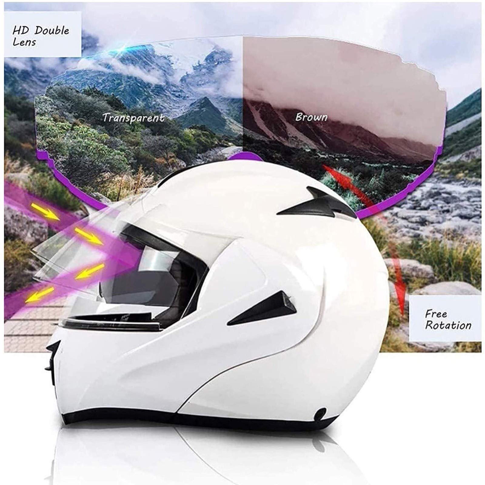 Casco De Moto Abatible con Doble Visera Cascos De Carreras De Motocross Modulares Casco De Moto Integral De Invierno A Prueba De Viento E,XL