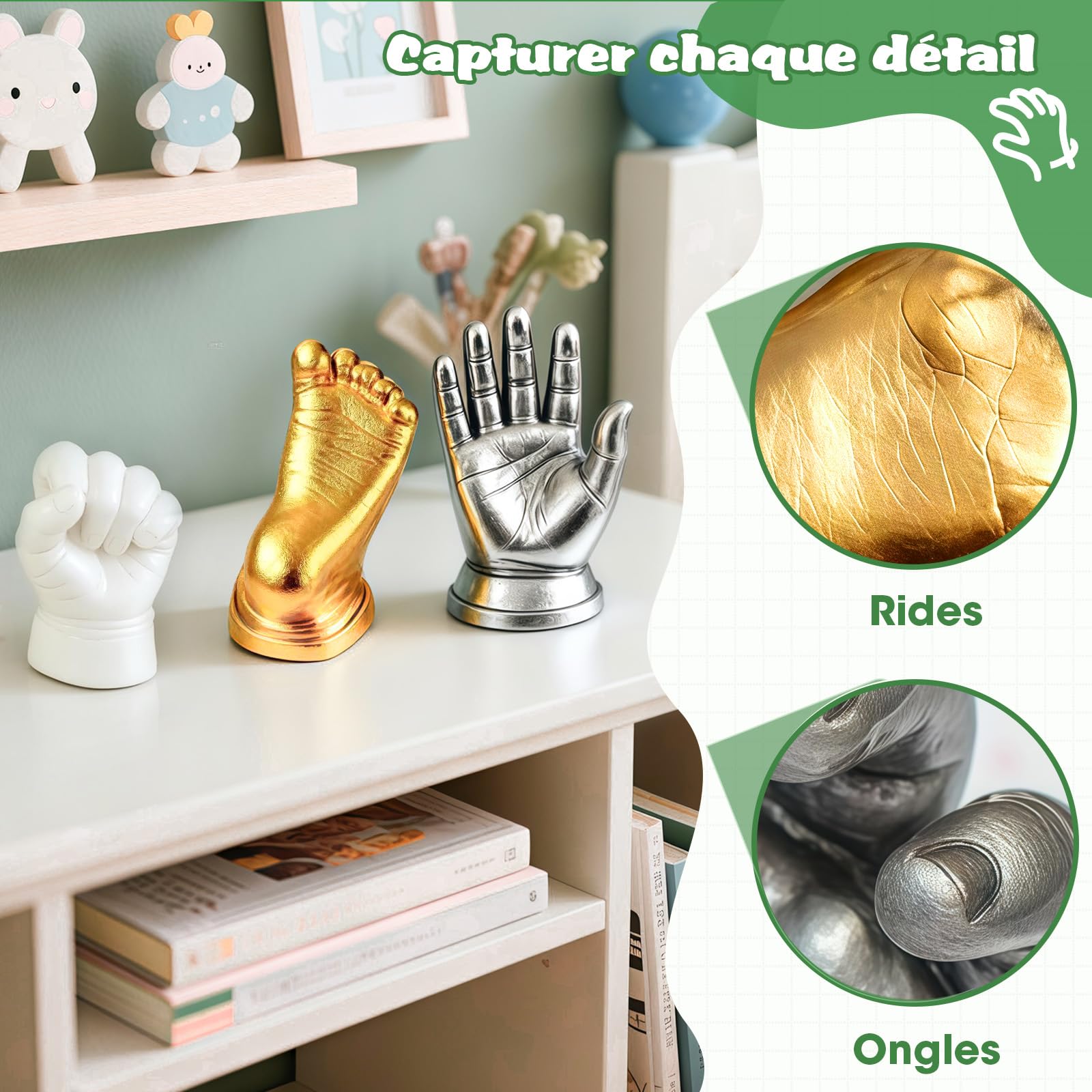 Empreinte Main Pied Bebe 0-9 Mois Kit de Moulage 3D 4 Moulages avec Peintures Non Toxique Souvenirs Personnalisés Cadeau Naissance