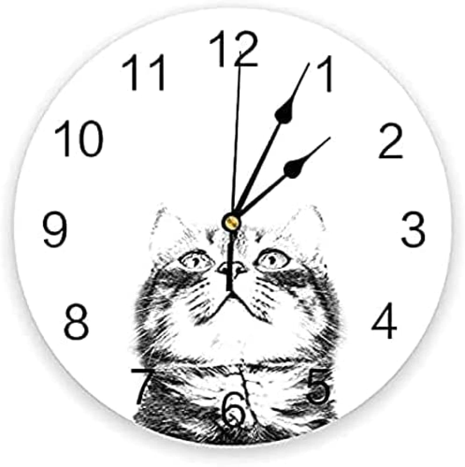 Amazon.co.jp: リビングルーム用壁掛け時計モダン猫黒と白のイラスト3D