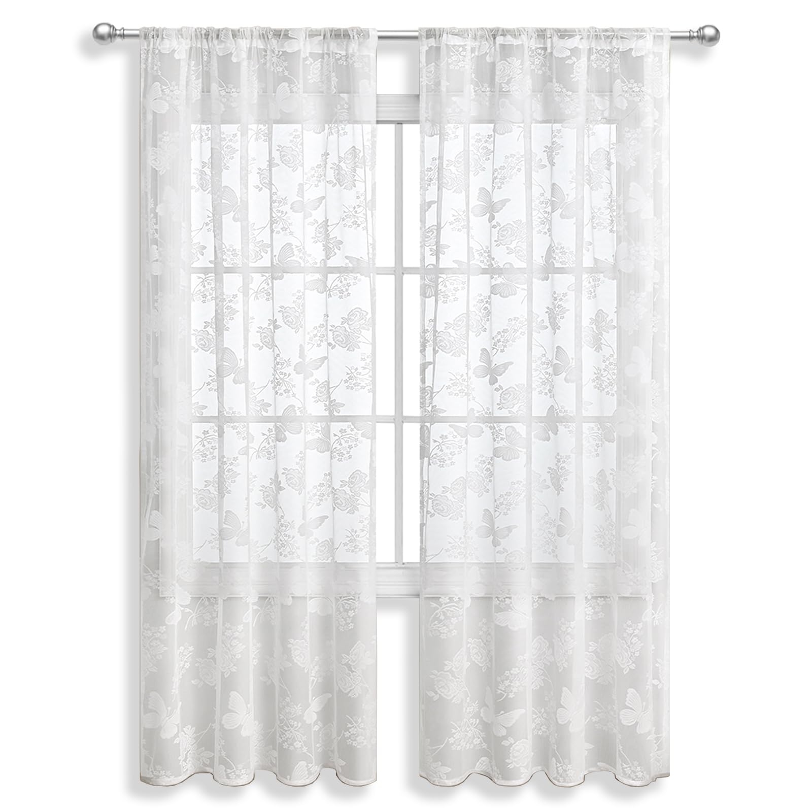 Fine jade2 Set of 2 White Semi-Transparent Modern Curtains for Bedroom Living Room Curtain with Tabs (100 x 130 cm)