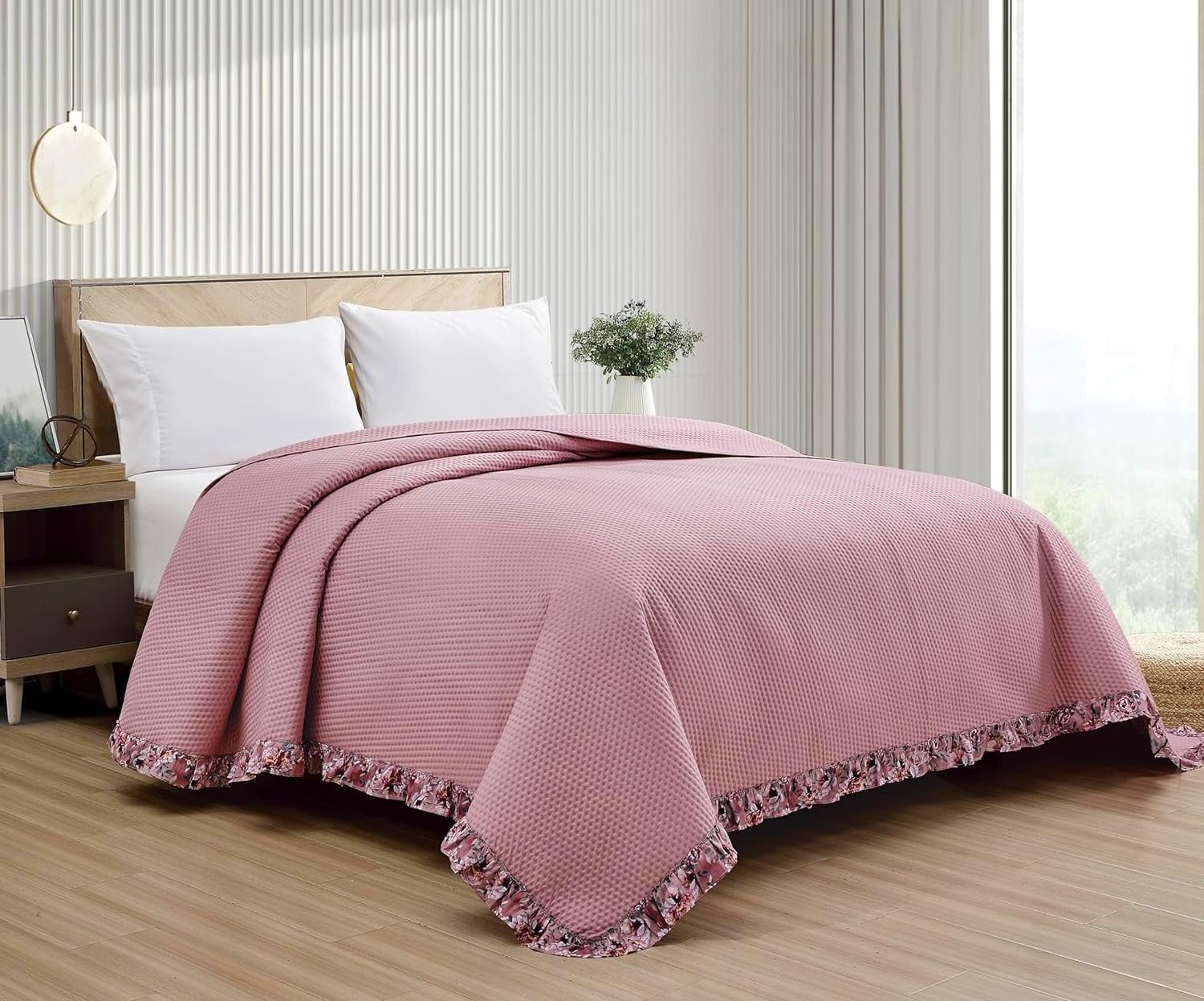 Copriletto Trapuntato Matrimoniale 250x250cm - Doppia Faccia Microfibra, Leggero Con Volant, Shabby Chic - Foto 3