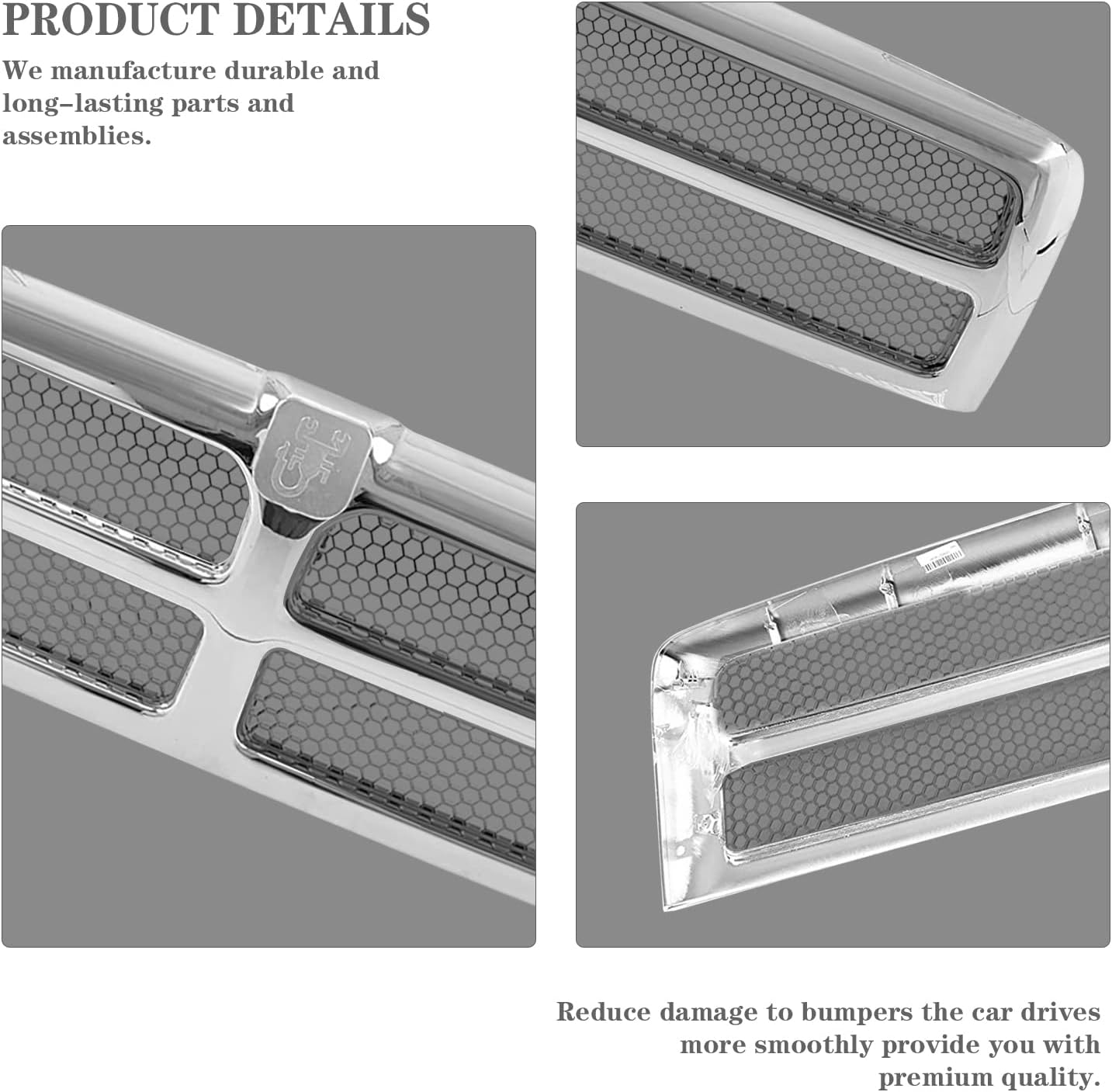 CarPartsDepot Chrome Honeycomb Mesh Grille Insert - Compatible With 1994-2002 Dodge Ram 1500, 2500, 3500 Pickup Truck - Fits CH1200178, 55055252