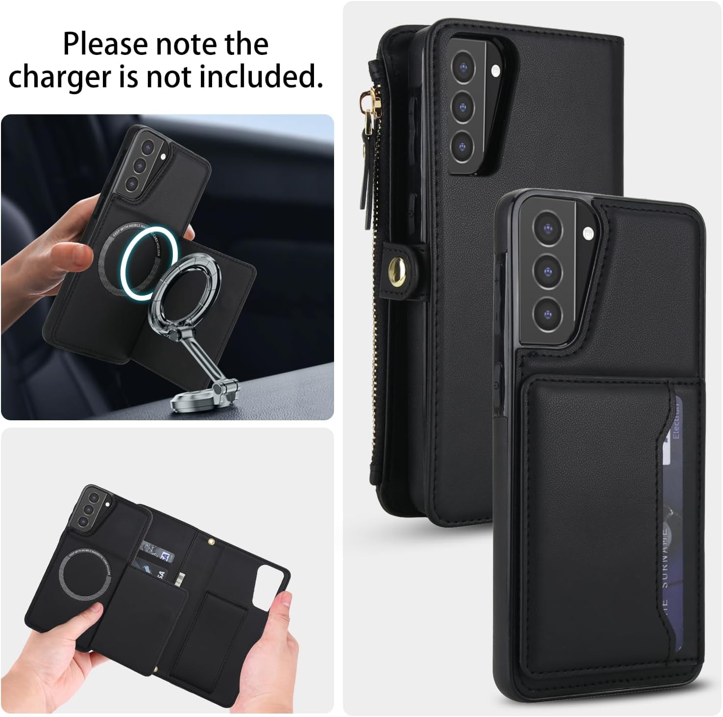 Asuwish Phone Case for Samsung Galaxy S21 5G 6.2 inch Wallet Cover Compatible with Magsafe RFID Screen Protector Crossbody Lanyard Strap Flip Card Holder Slot Zipper Cell Purse S 21 21S G5 Black