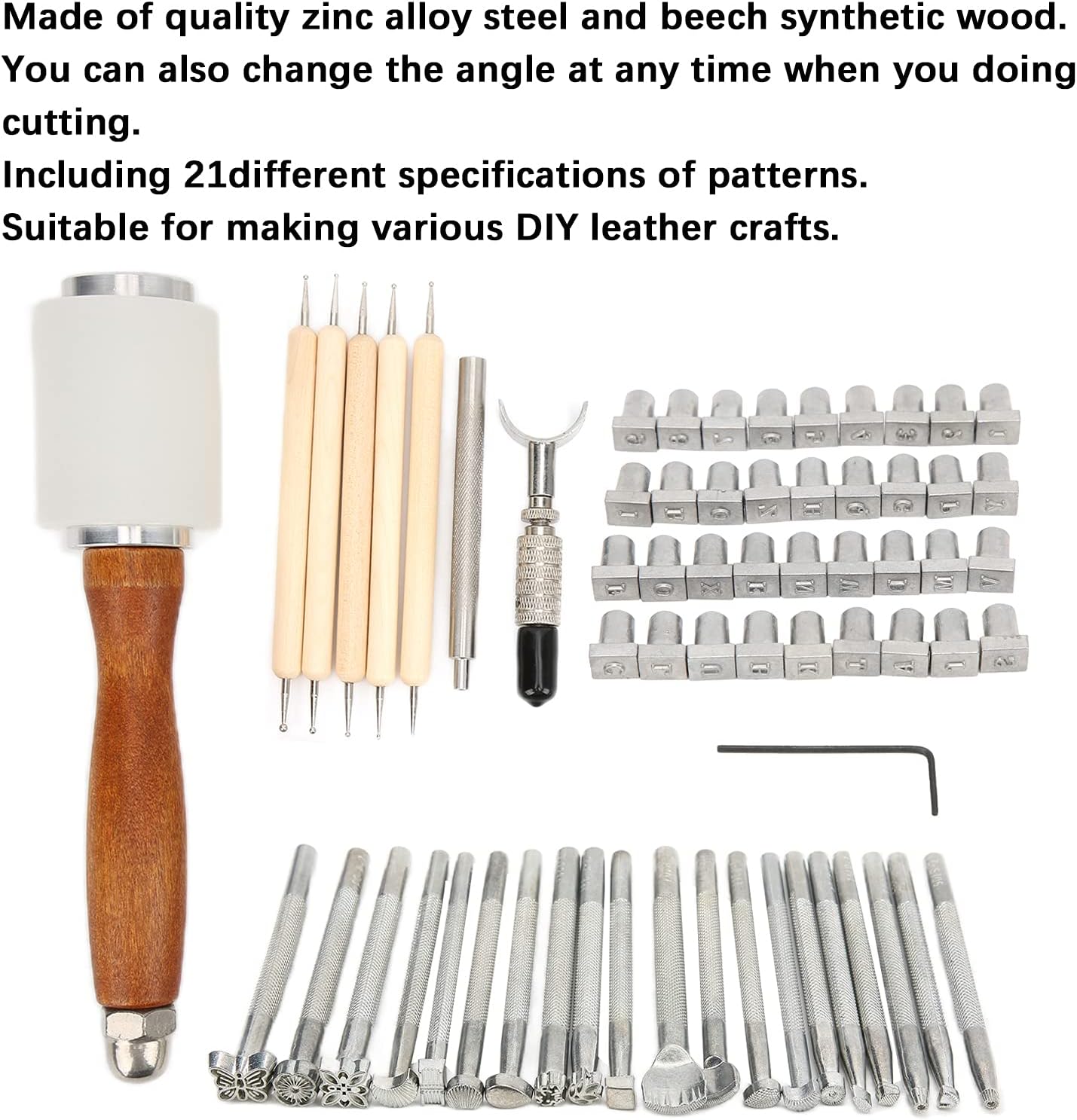 Leather Carving Hammer, Leather Sculpture Stamping Tools Included Hammer, Swivel Knife, Graphics Letter Punching Stamping Tools, Dotting, Small Wrench