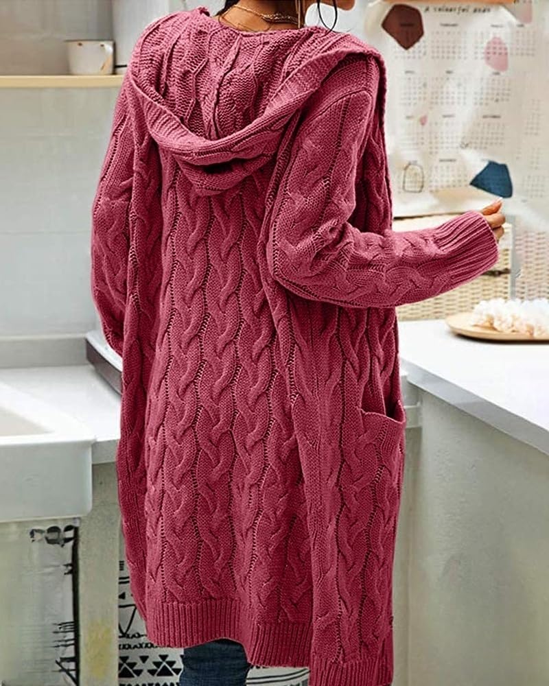 Gilet Long À Capuche pour Femme avec Poches en Grosse Maille Manches Longues Élégant Idéal pour L'Automne et l'hiver Veste De Transition Décontractée Au Quotidien Rose Poudré Taille 3XL