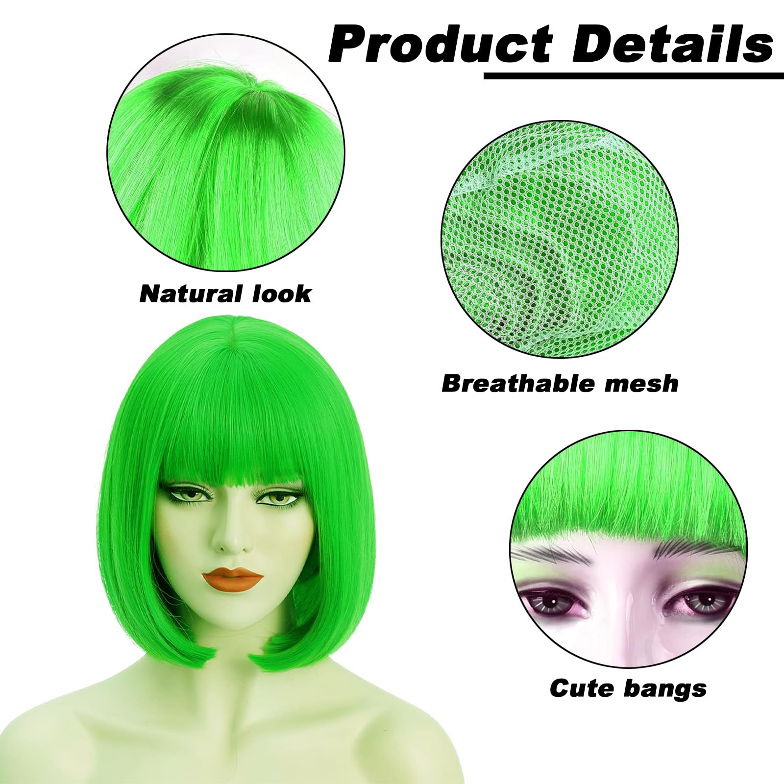 Green Bob Wig, Premium Quality Green Wigs for Women Perfect for Amy Winehouse Costume and ABBA Wig Easy to Wear and Style - Image 4