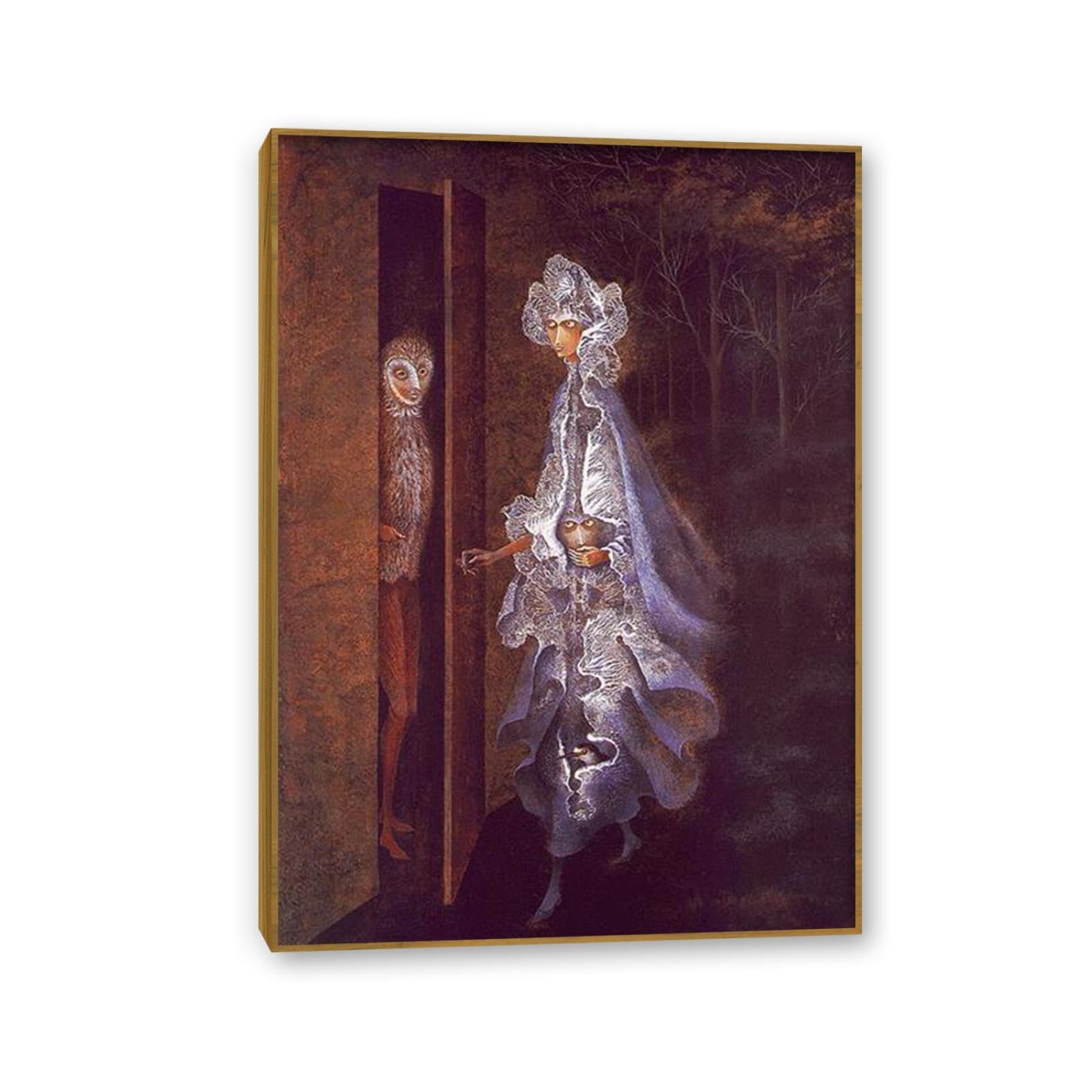 MYCGGDGH Remedios Varo Canvas Wall Art Reproductions of Famous Paintings The Gathering Posters Remedios Varo Print Wall Decor for Living Room Bedroom Home Decor 85x60cm(33x24in) Teak frame
