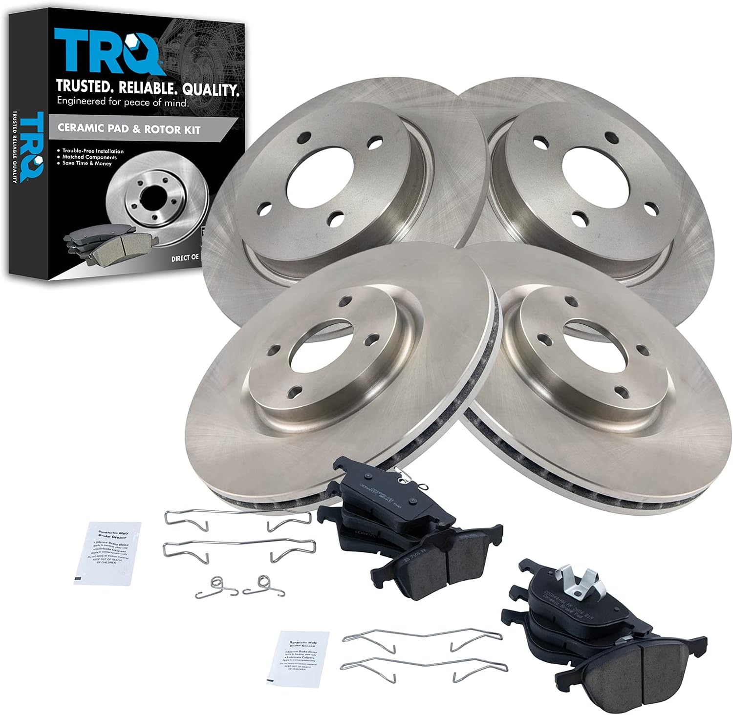 TRQ Front and Rear Brake Pad & Rotor Kit Brake Pads Brake Rotor Ceramic Compatible with 2018-2019 Ford EcoSport
