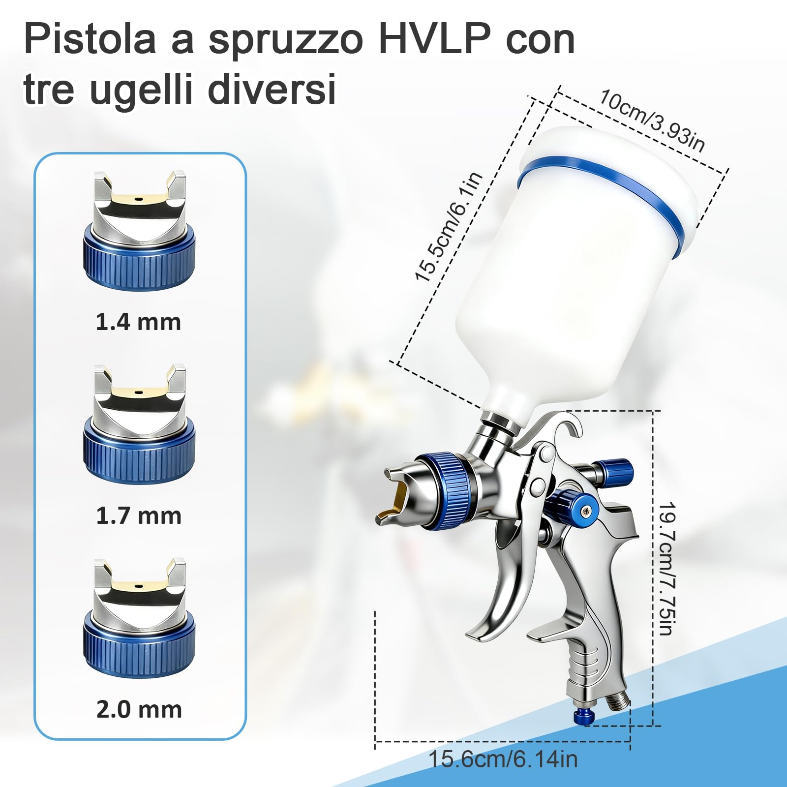 HVLP Pistola per Verniciare, Pistola a Spruzzo per Verniciare Professionale, Serbatoio a Gravità 600 ml con 3 Ugelli 1,4mm 1,7mm 2,0mm, Pistola Vernice a Spruzzo per Auto, Mobili