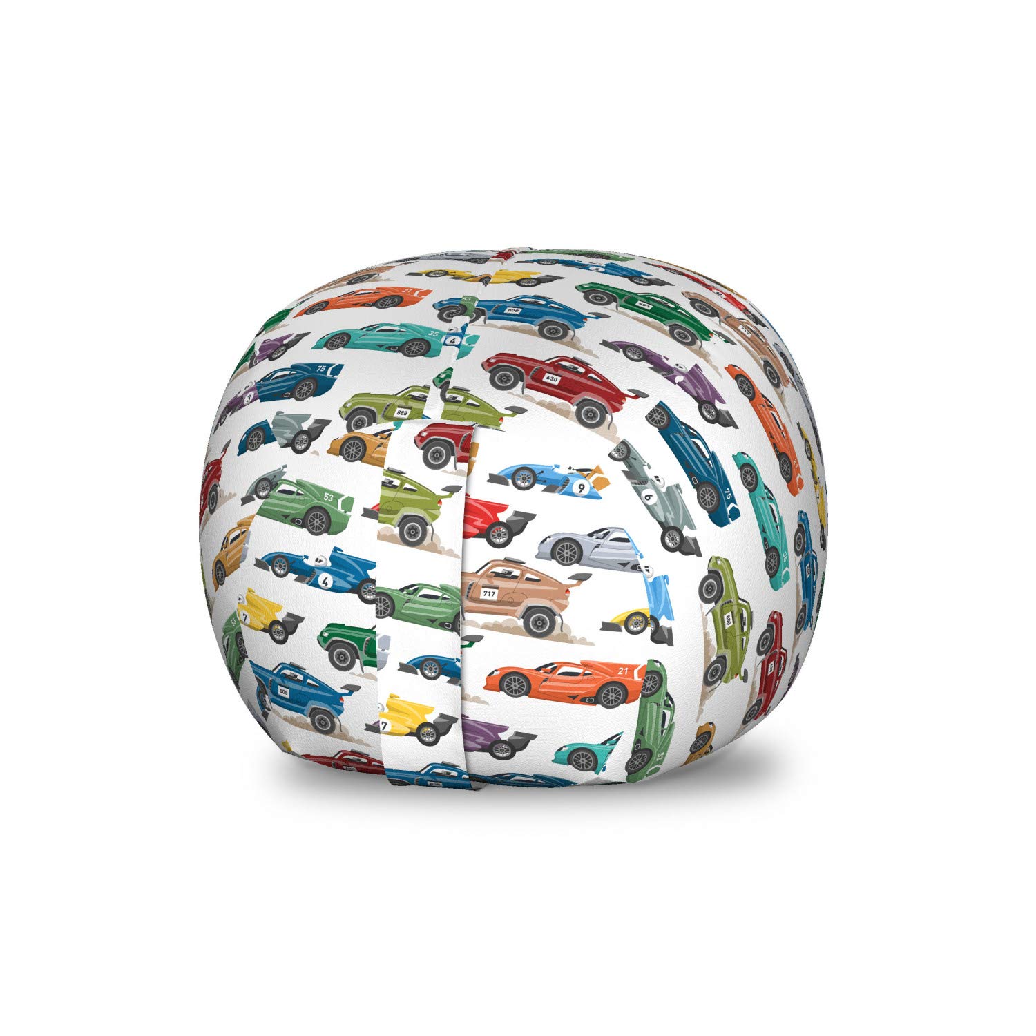 Ambesonne Race Car Storage Toy Bag Chair, Diagonally Arranged Colorful Various Vehicles Speeding Uphill on a Plain Backdrop, Stuffed Animal Organizer Washable Bag, Small Size, Green Blue
