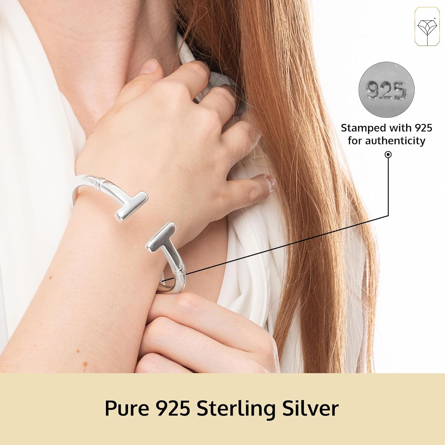 MAX + STONE Lightweight Hollow 925 Sterling Silver Bangle Bracelet for Women | 7 Inch Silver Bracelets with Hinged Clasp | Anti-tarnishing Hypoallergenic Silver Bangles for Women - Image 2