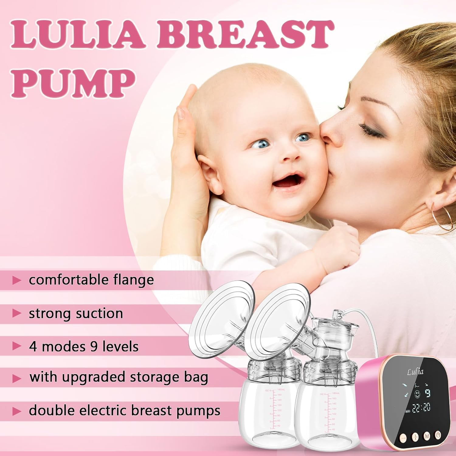 Lulia Tiralatte elettrico più privato, 4 modalità e 9 livelli, forte aspirazione, ultra sottile e silenzioso, senza BPA