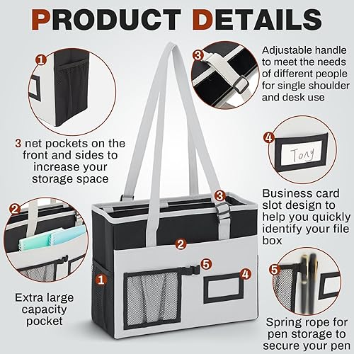 Miniatura 3 de Paquete de 2 organizadores de carpetas de archivos, bolsa de mano colgante con bolsillo frontal y asa de escritorio, tamaño carta, plegable,