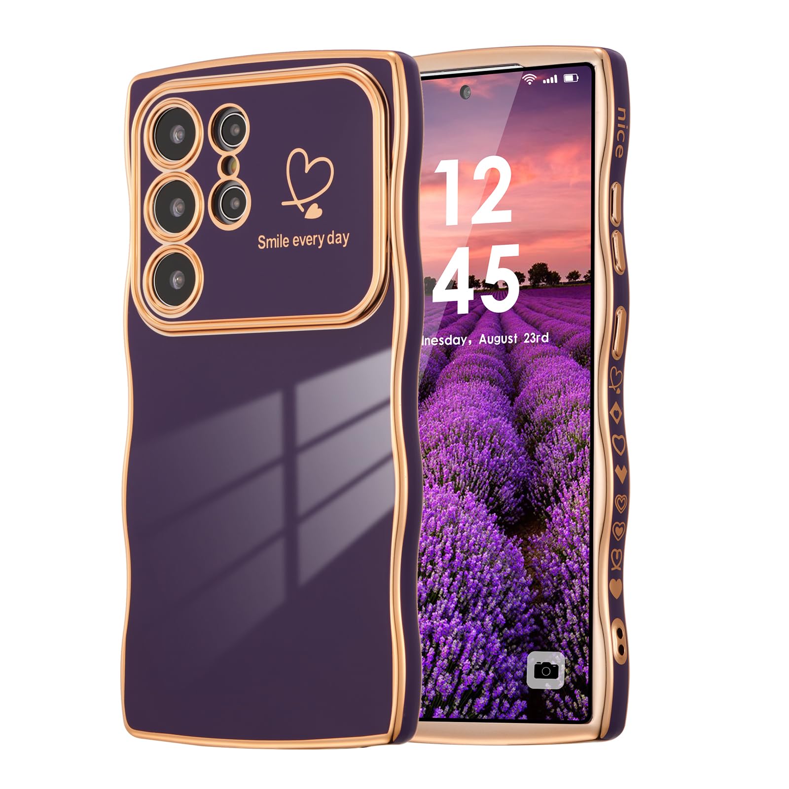 ZTOFERA Samsung Galaxy S25 Ultra 5G用 ハートケース ウェーブ ソフト TPU スマホケース, ダークバイオレット