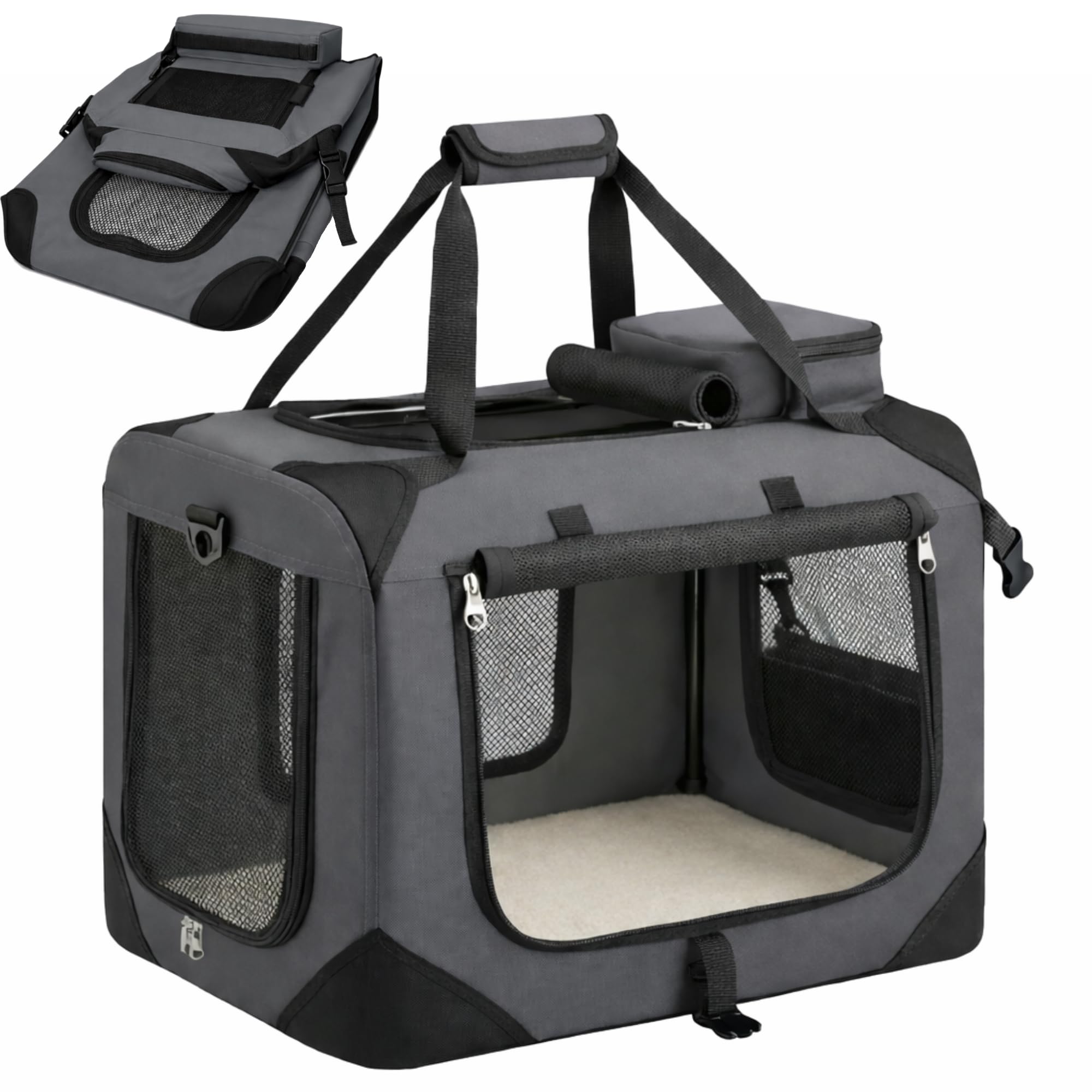 Folding Carrier (49 x 35 x 35 cm) for Dogs and Cats with Folding Iron Frame & Padded Blanket, Water Resistant Kennel, Ideal for Dogs and Cats