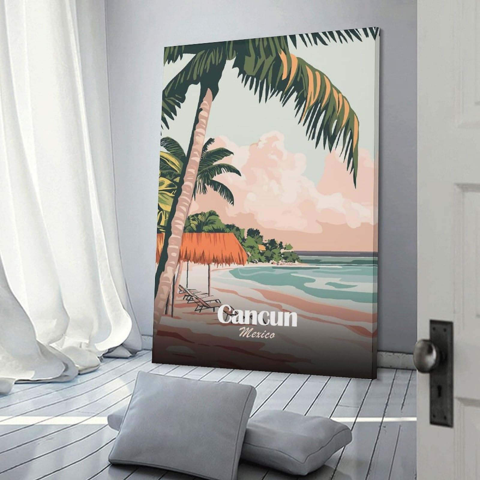 Junmoney Wall Decor Canvas Print Cancun Mexico Beach Travel, 24x36inch(60x90cm), for Front Hall, Corridor Or Welcome Spaces, A Neat Decor Update for Hallways