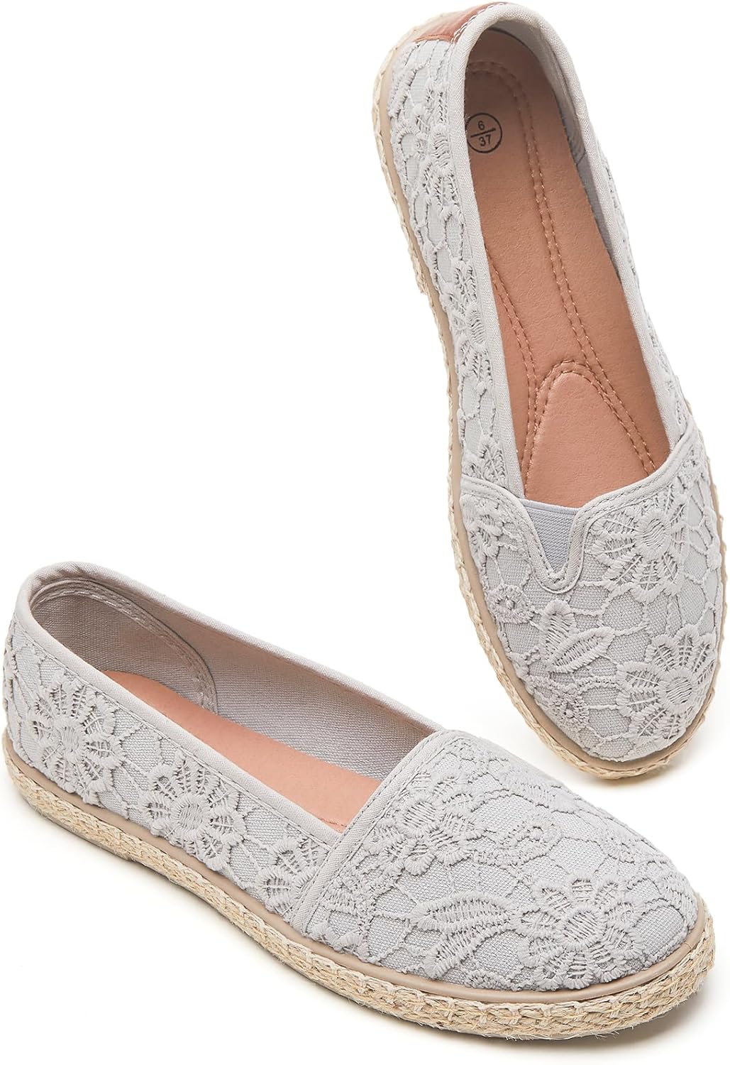 BABUDOG Women's Flats with Flower Embroideried,White Lace Ballet Flats,Comfortable Dress Flats