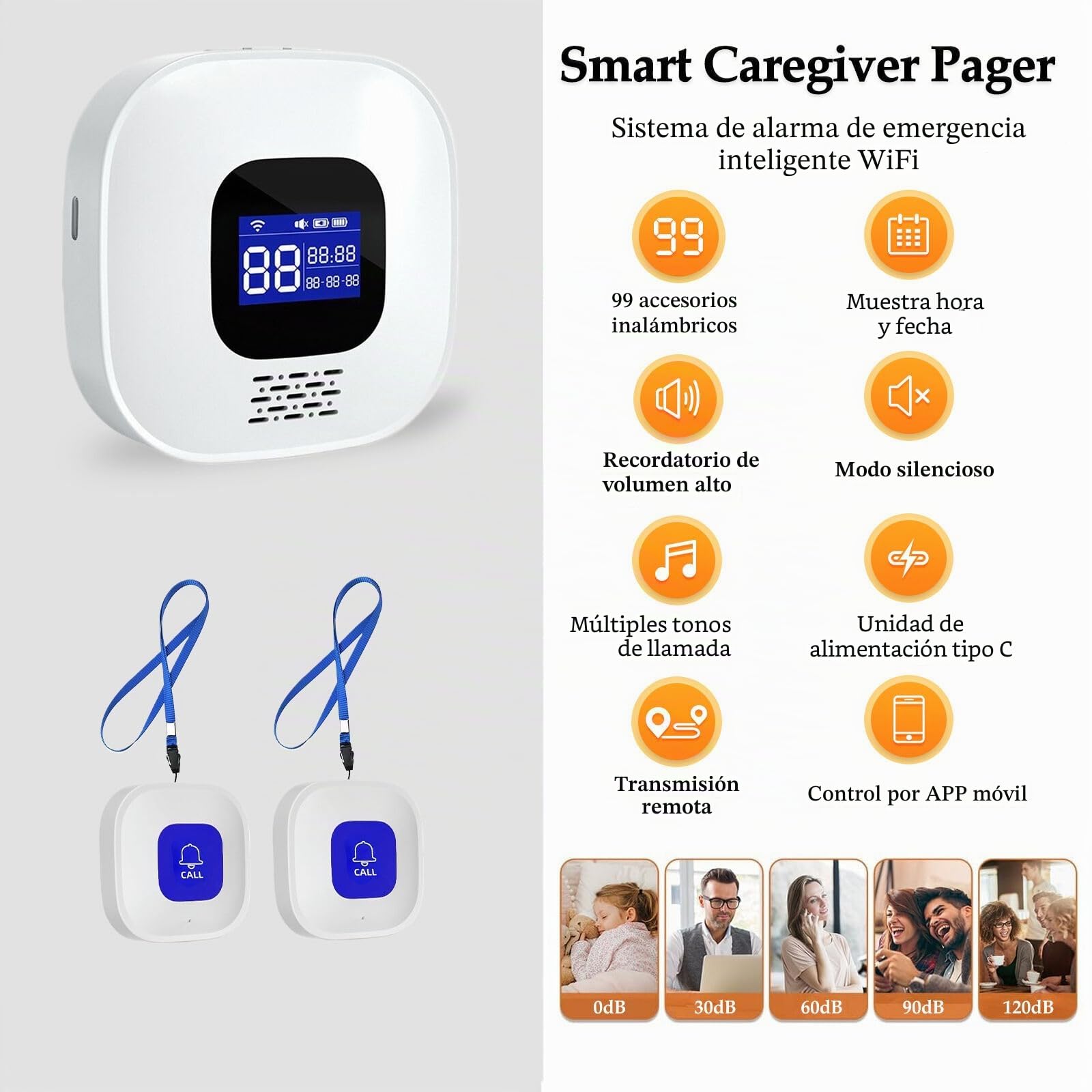 Avisador Personas Mayores, Boton Emergencia Ancianos, Emergencias En El Anciano con 1 Receptores y 2 Transmisores, Adecuado para Ancianos, Enfermos, Discapacitados, Niños