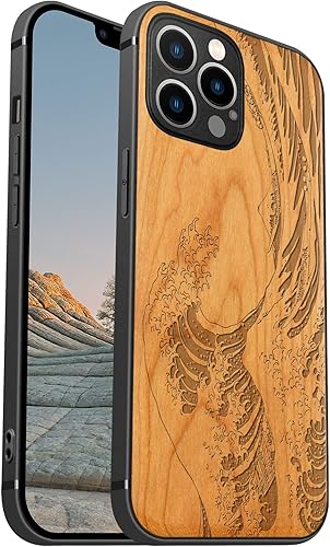 Miniatura 72 de Carveit Funda magnética de madera para iPhone 12 Pro [madera natural y TPU suave] a prueba de golpes, funda de madera única y elegante compatible