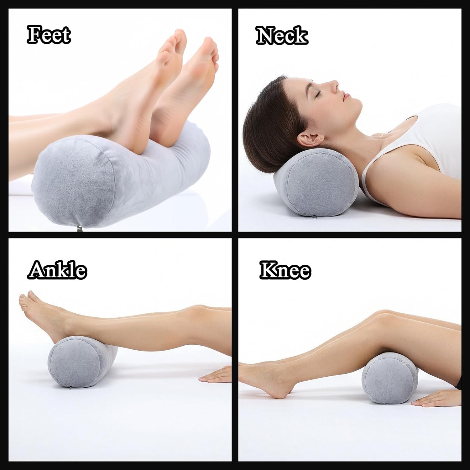 2 Pack Round Neck Roll Pillow Cover 16 x 6 Inch Soft Bolster Pillow Covers with Zipper Breathable Cylinder Pillow Case for Cylindrical Cushion, Pillow Case Only (Gray) - Image 6