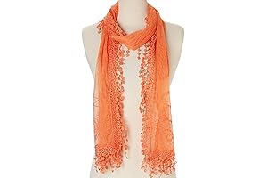 Women's Beaming Orange Lightweight Lace Teardrop Fringe Scarf