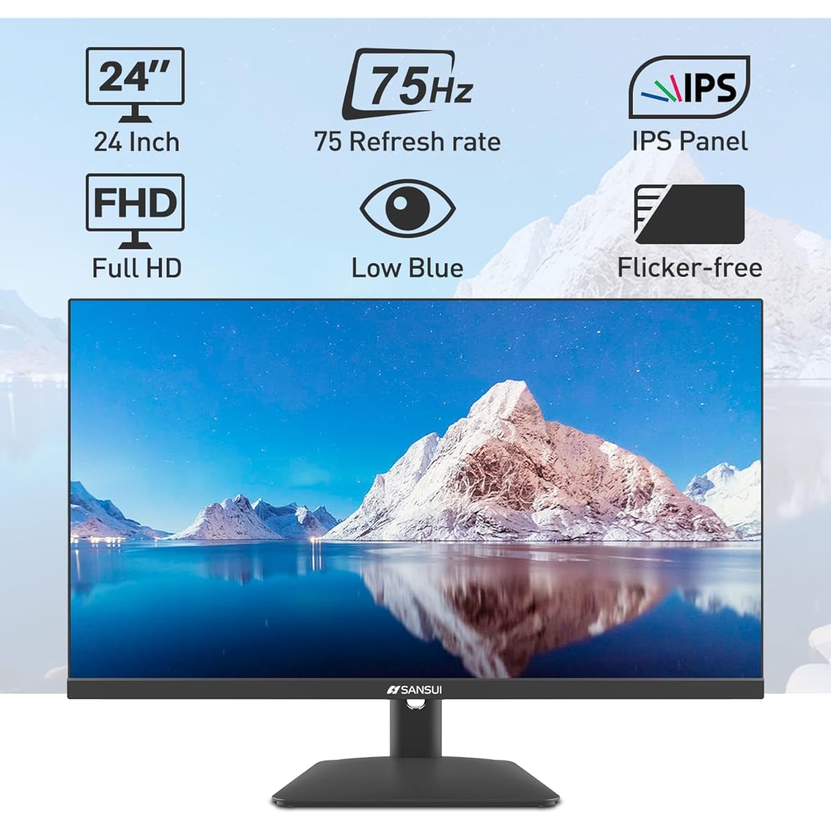 15/mo Finance SANSUI Monitor 24 inch IPS FHD 1080P 75HZ HDR10
