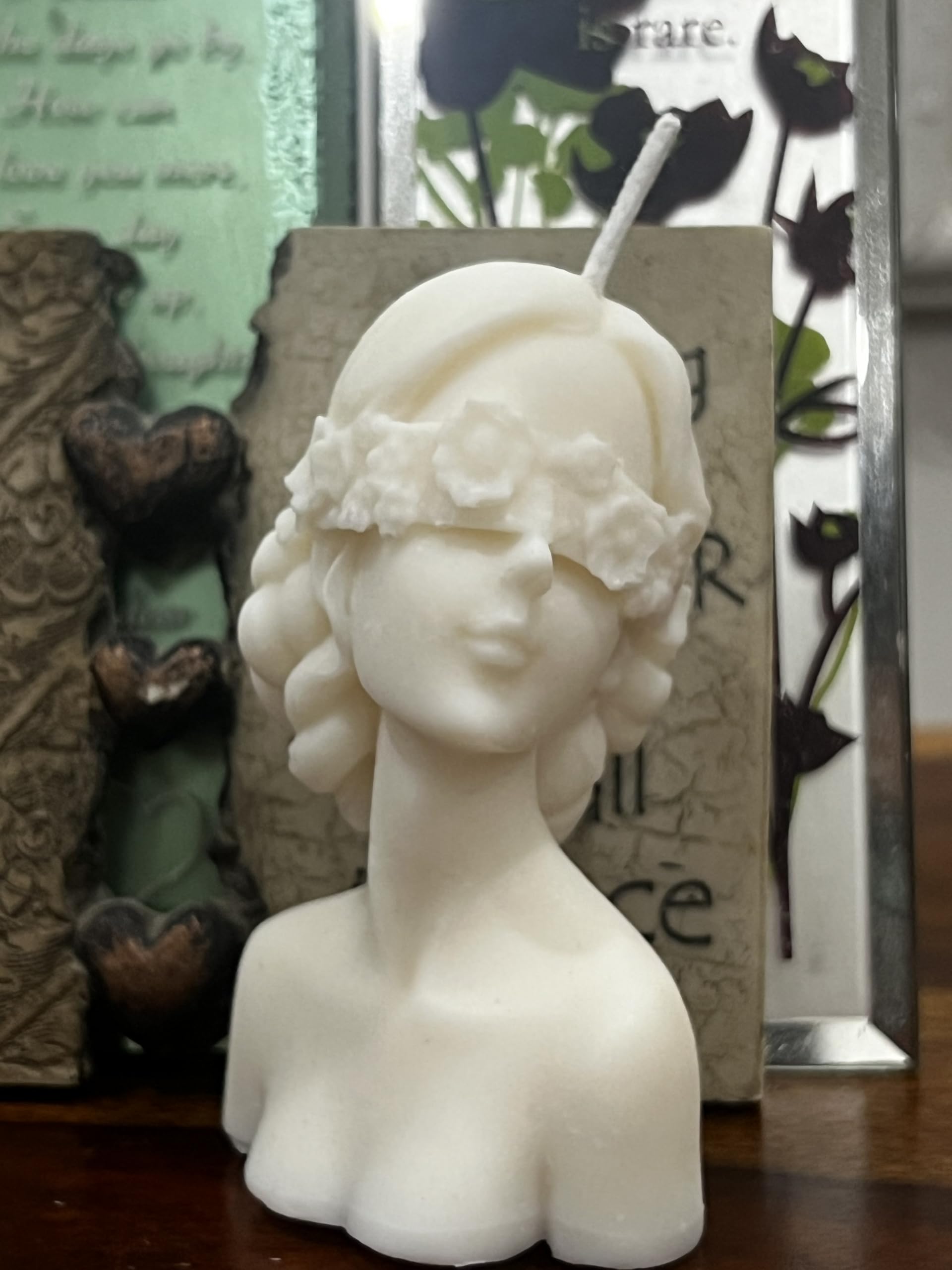 Pure Soy Wax Sculpted Candle | Blindfolded Girl | Unscented | Size 9 cm ht X 5 cm Wide | No Color | No additives | Diwali Gift | Home Decor | 1 Piece