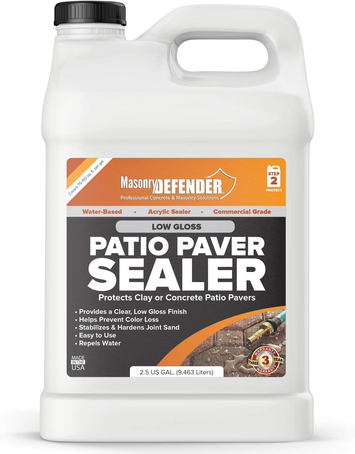 Patio Paver Sealer - Low Gloss, Clear, Water-Based, Masonry Sealer - 2.5 Gallon