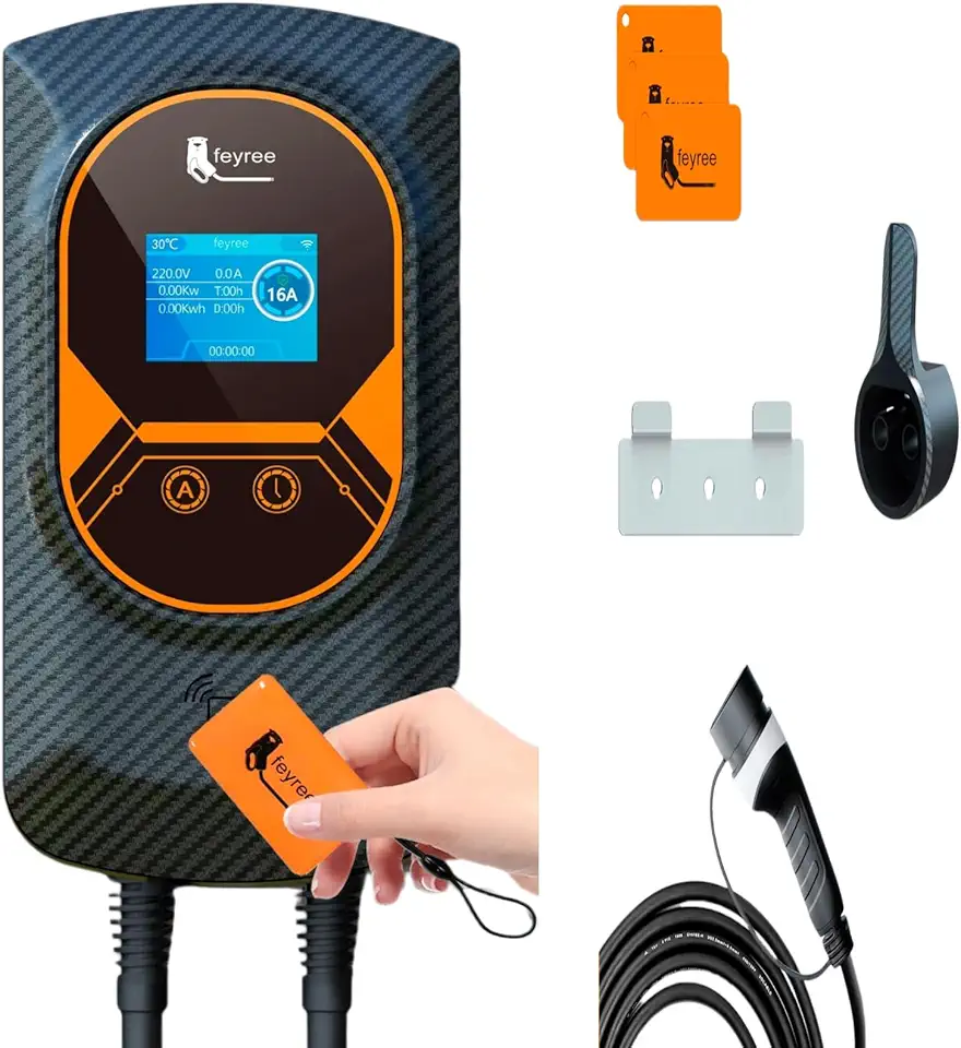 Carregador para Carro Elétrico Portátil, 7,6KW 8-10-13-16-25-32A 85-264V Type 2, Cabo de 5M,Carregador EV Tipo 2 para Carros Elétricos e Híbridos,Uso interno/externo (7.6KW-32A-Com Wi-Fi e aplicativo)