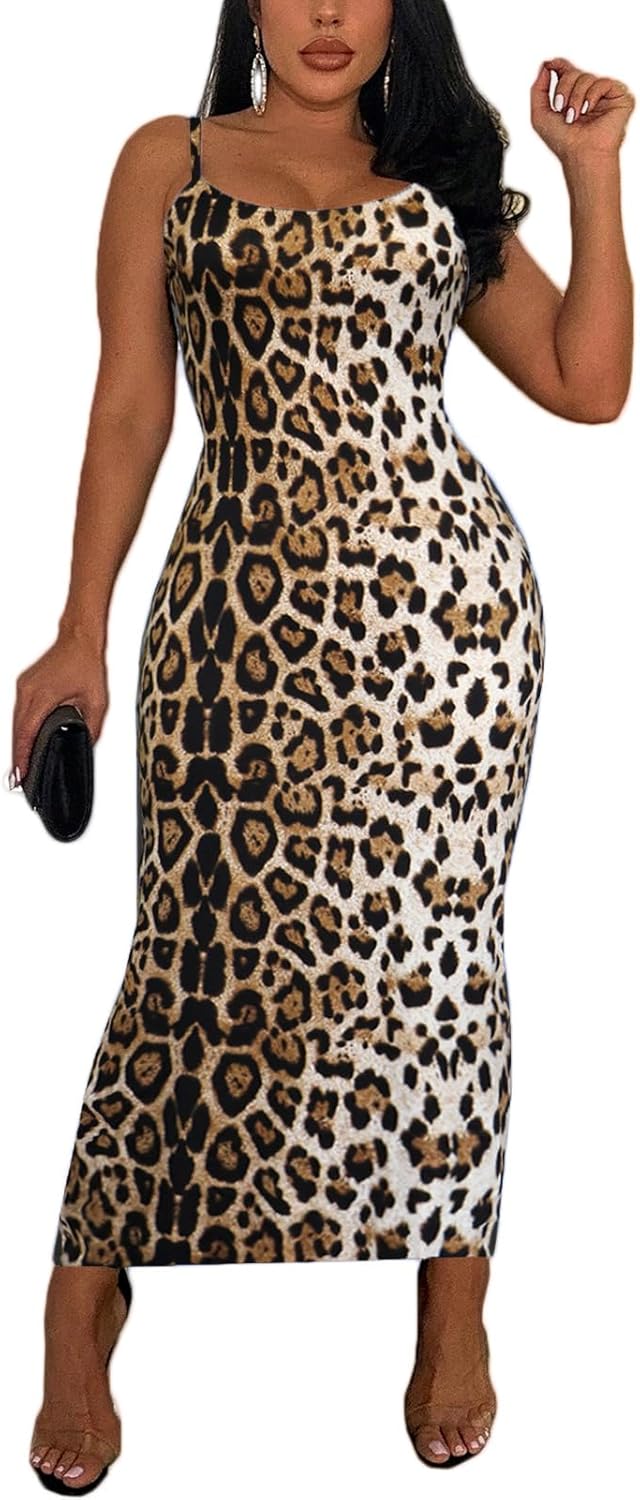 Women's Spaghetti Strap Bodycon Dress - Summer Casual Maxi Club Party Long Tight Slip Dresses - Image 2