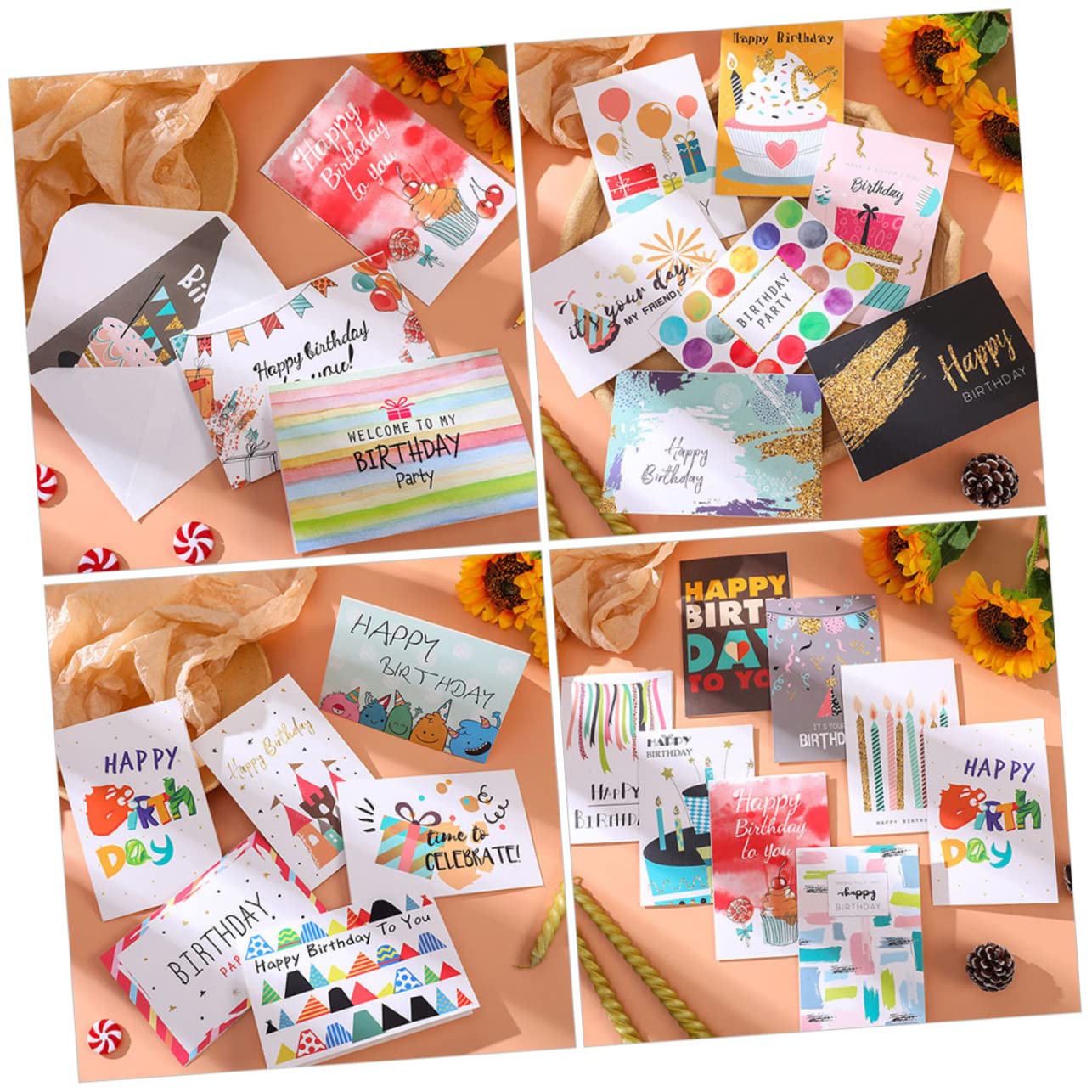 36 Biglietti di Auguri Compleanno in Carta, Cartoline Pieghevoli per Adulti e Bambini, per Feste di Compleanno e Fai da Te