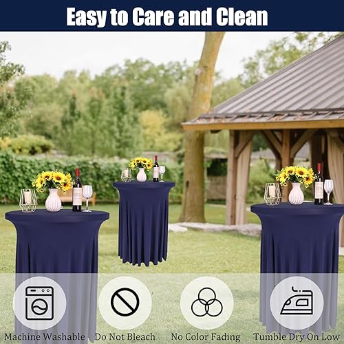 Miniatura 4 de Paquete de 6 manteles redondos de elastano de 32 x 43 pulgadas, lavables, elásticos, ajustables para bar alto, boda, fiesta, eventos (azul marino)