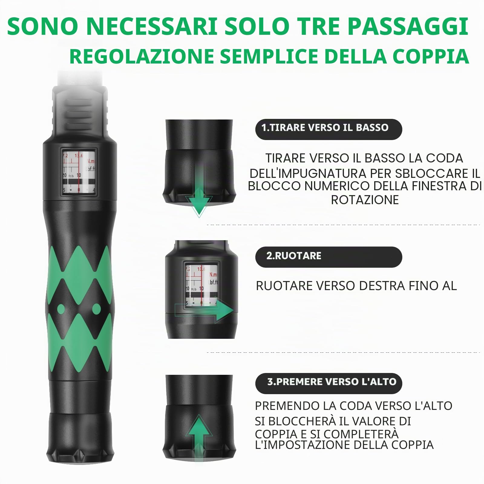 Chiave Dinamometrica 1/2, Chiave Dinamometrica con Doppia Scala, Regolabile in Due Direzioni con Meccanismo a 72 Denti per La Manutenzione di Motocicli, Biciclette e Auto(60-330 Nm)