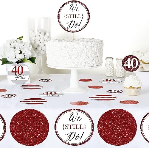 Miniatura 5 de Big Dot of Happiness We Still Do - Decoración de fiesta de confeti de círculo gigante para 40 aniversario de boda, 27 unidades