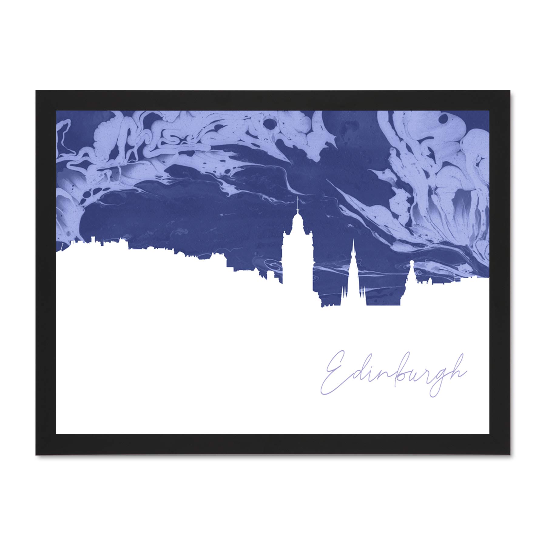 Scotland Edinburgh Cityscape Marble Blue Large Framed Art Print Poster Wall Decor 18x24 inch