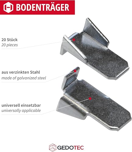 Gedotec Tablarträger Stahl verzinkt | VARI | 20 Stück Regal-Bodenträger zum Einhängen | Fachbodenträger Schrank | Maße: 10 x 18 x 9 mm | Tragkraft: 12,5 kg | Fachträger-Befestigung – Schwerlast - 4