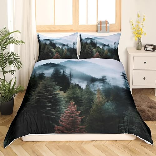 Miniatura 2 de Erosebridal National Park - Juego de ropa de cama de montaña ahumada, funda de edredón de árbol verde brumoso, para niños y niñas, funda de edredón