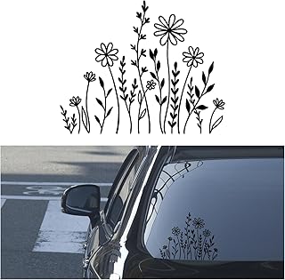 Wildflowers Boho Car Sticker Decal, Waterproof Vinyl Flower Vehicle Window Sticker Present Idea for Plant Lover, Fun Auto Exterior Decoration Accessory for Bumpers, Laptops, Luggage (Black)