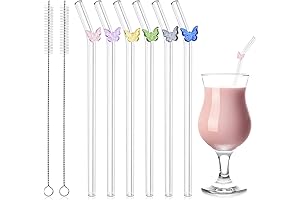 6 Pcs Reusable Glass Straws with 2 Cleaning Brushes, Cute Butterfly Colorful...