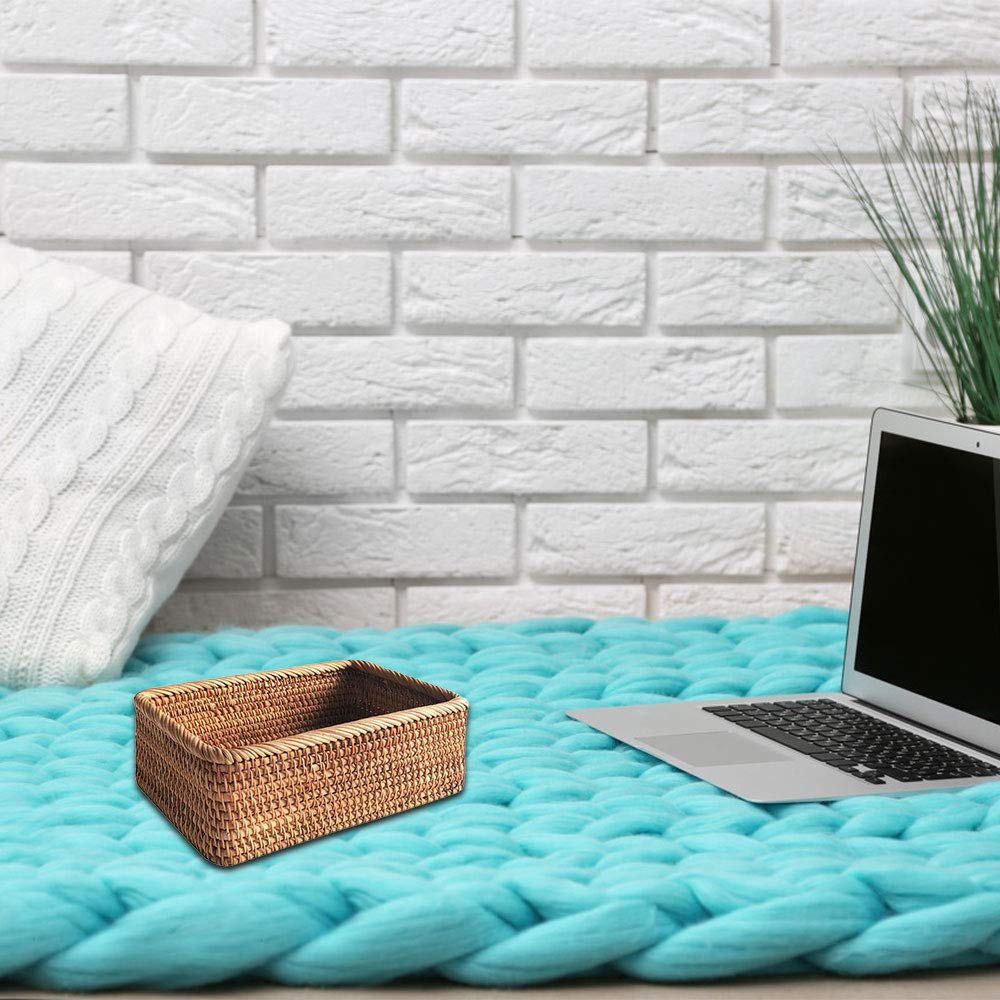 Cestas tejidas de ratán de 25 x 17 x 8 cm, cesta rectangular tejida para frutas, cestas de almacenamiento de mimbre, cestas de almacenamiento para organizar la decoración para la entrada, mesa,