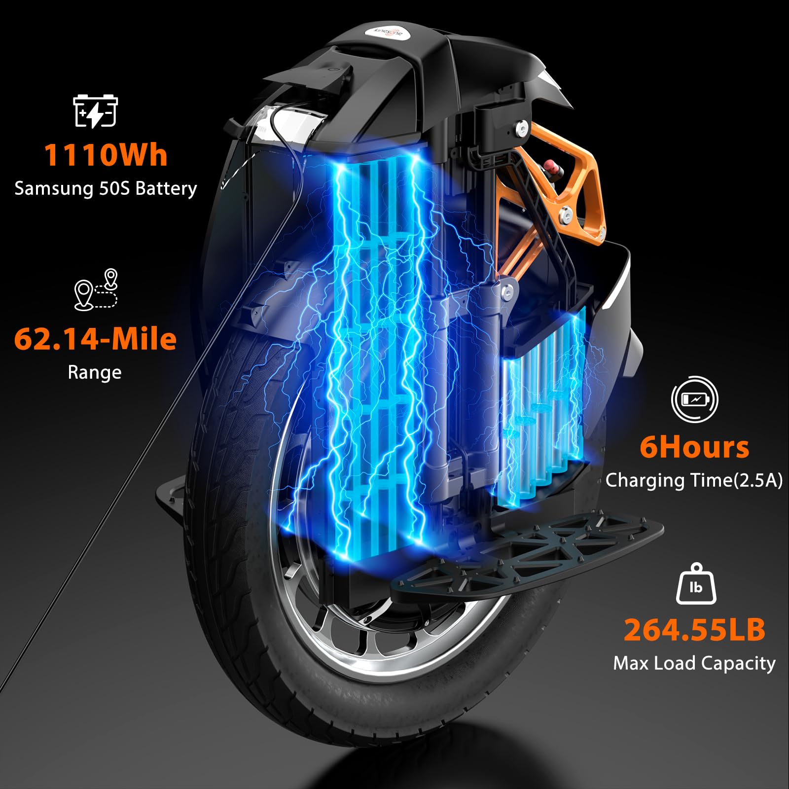 KINGSONG Monociclo Elettrico S18 Pro + nero 1110Wh, Moteur 2200W, Autonomia fino a 80km, Velocità limitata 25km/h, Pneumatico 18",