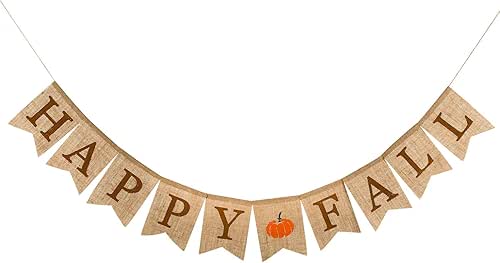Whaline Happy Fall Pumpkin Burlap Banner Sign Harvest Home Decor