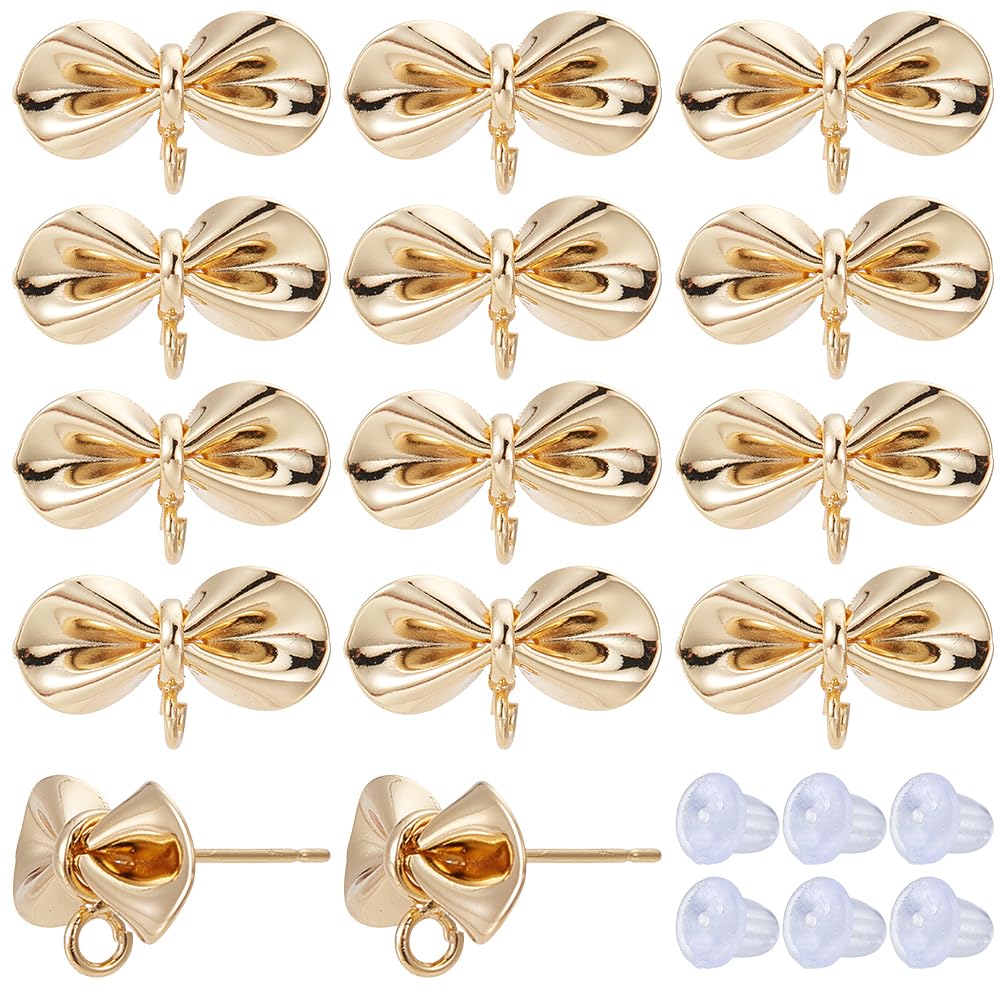 Boucles d'oreilles à tige nœud papillon en plaqué or 18k pour création bijoux DIY